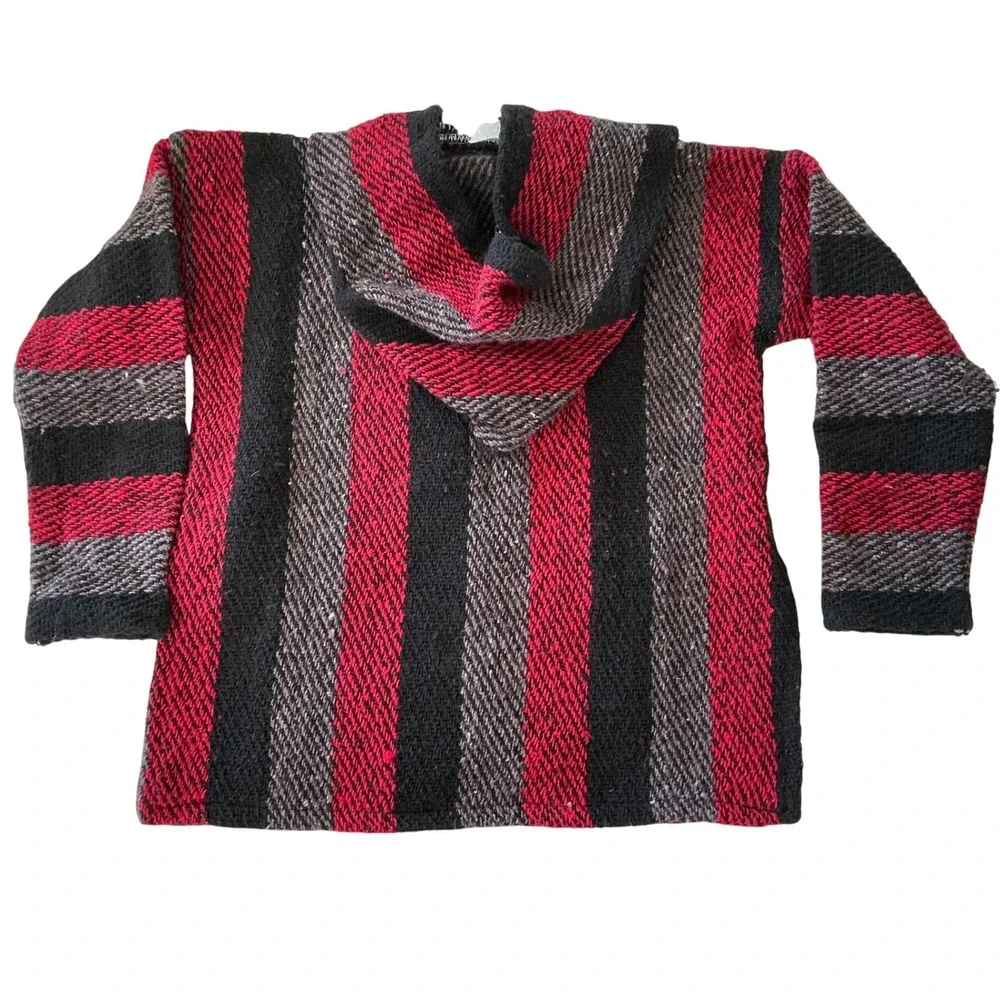 Kids Baja Hoodie Red Black Gray Stripe Pullover Hooded‎ Sweatshirt Size 6
